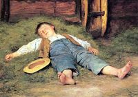 Albert Anker – Garçon dormant dans le foin (1897).